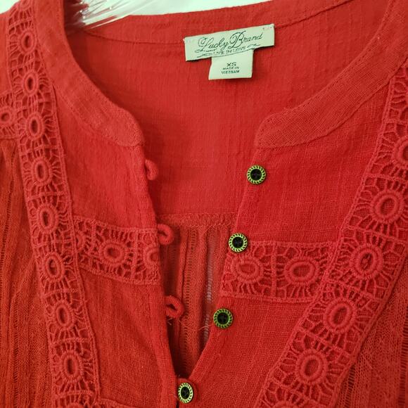 Lucky Brand Boho Red Top Rayon Linen Size XS - Picture 8 of 8